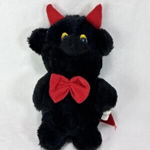 Vintage Devil Plush Rare Monster Red Horns Tail Bow tie Cute Demon 1980’s Era